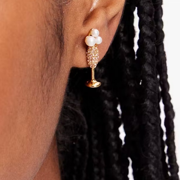 Kate Spade NWT Cheers To That Champagne Studs with Dustbag - Picture 3 of 7